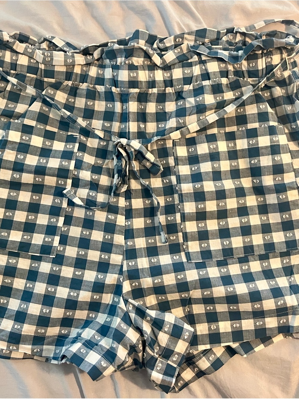 LC Lauren Conrad Blue & White Gingham High-Waist Drawstring Shorts